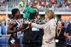 Christine Ohuruogu does an interview for TV after winning the womens 400 metres at the Sainsbury's Birmingham Grand Prix. Photos: David T. Hewitson/Sports for All Pics